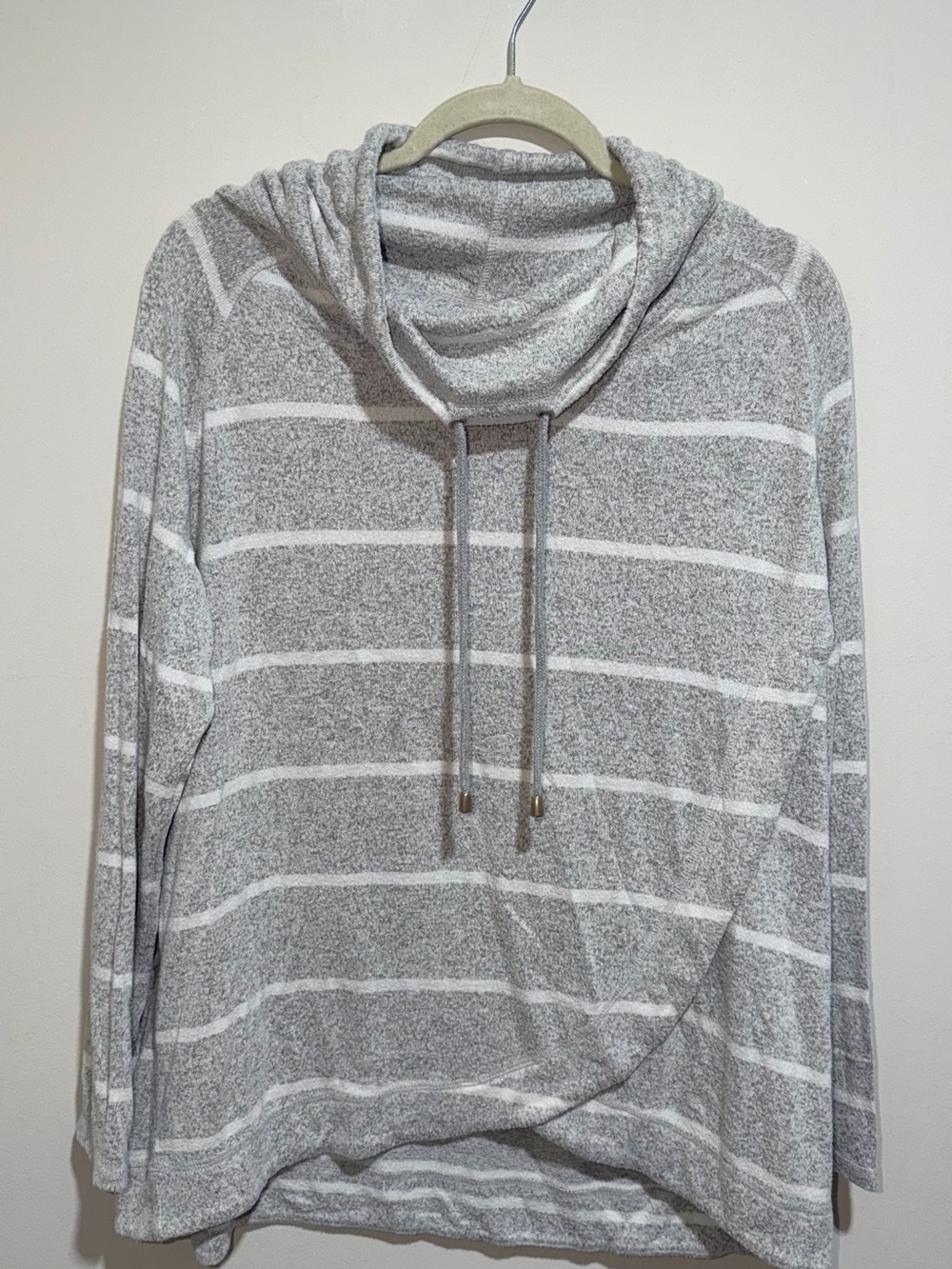 Ruby Rd. Gray & White Striped Hooded Crewneck Sweater